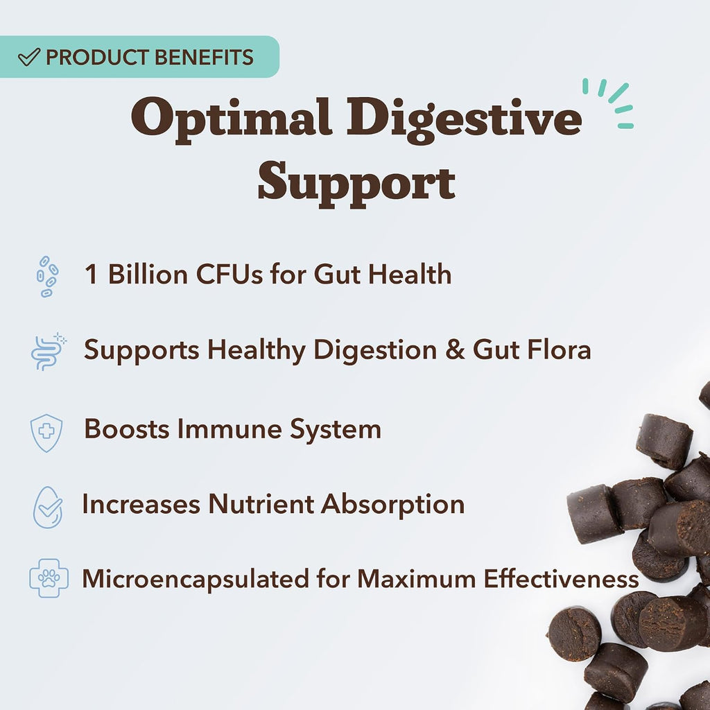 Natural Dog Company Probióticos para Perros – Masticables con 1B UFC, Cepas Microencapsuladas, Prebióticos y Enzimas para la Salud Digestiva, 45 unidades