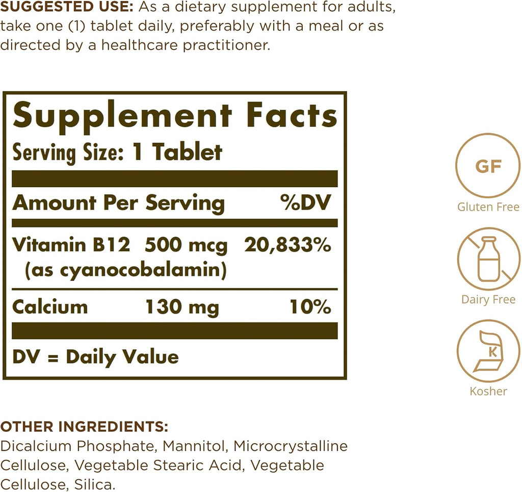 Solgar Vitamina B12 500mcg, 100 Comprimidos