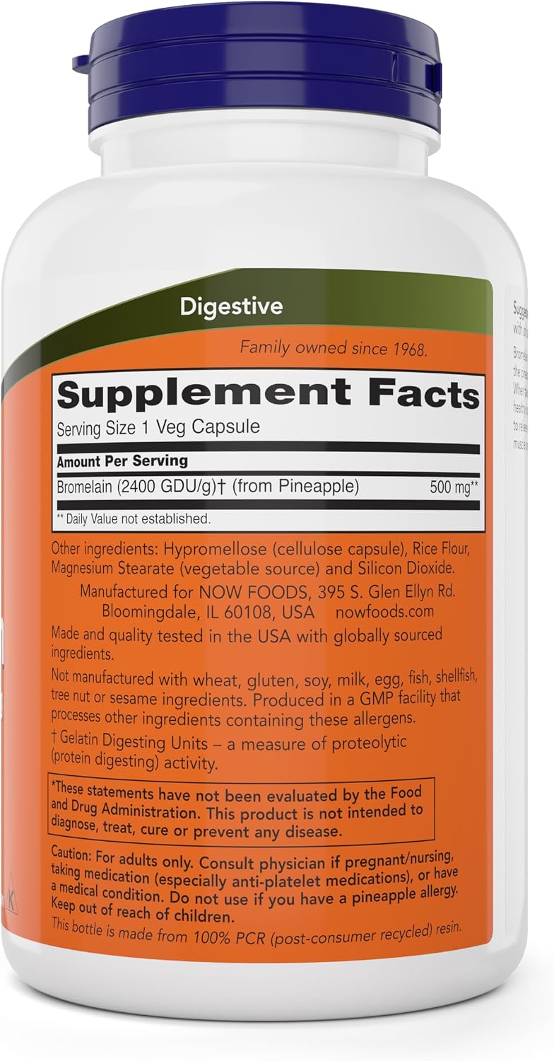 NOW Foods Bromelina 500 mg, 200 Cápsulas Veganas (Pack de 2)