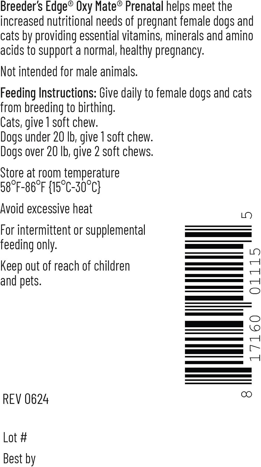 Breeder's Edge Oxy Mate Prenatal Vitamins for Dogs & Cats, Soft Chews - 60 Count