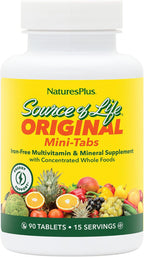 NaturesPlus Source of Life No Iron - Multivitamínico y Mineral sin Hierro - 180 Mini-Comprimidos