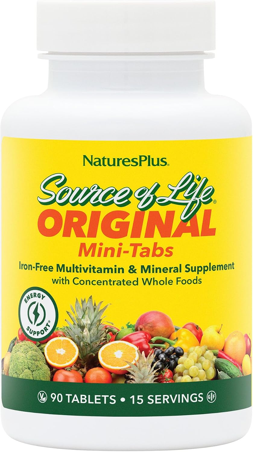 NaturesPlus Source of Life No Iron - Multivitamínico y Mineral sin Hierro - 180 Mini-Comprimidos