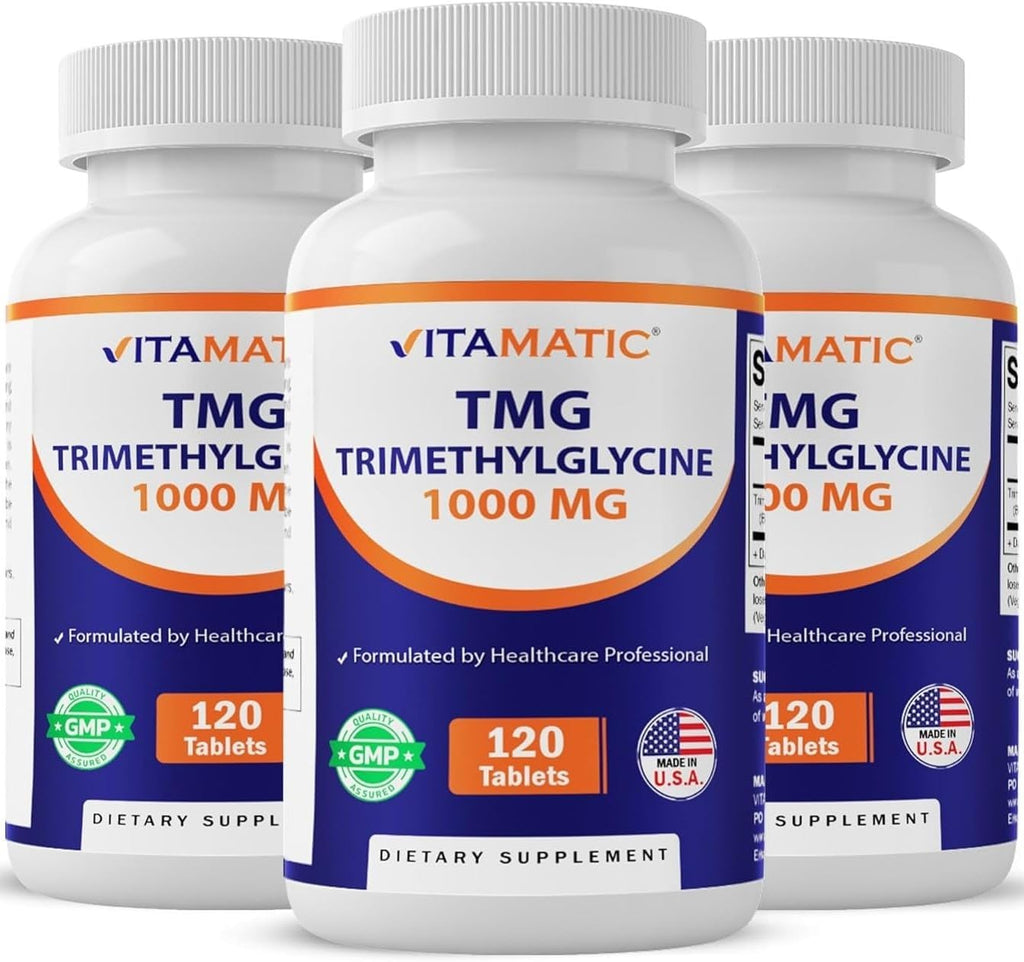 Vitamatic TMG Supplements 1000mg - Trimetilglicina - Betaína Anhidra - 120 Comprimidos