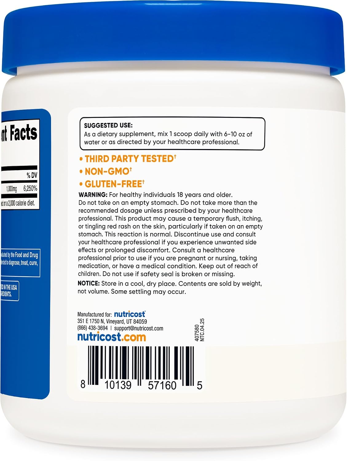 Nutricost Niacin (Vitamin B3) Powder - 750g (3 x 250g) - 1g per serving