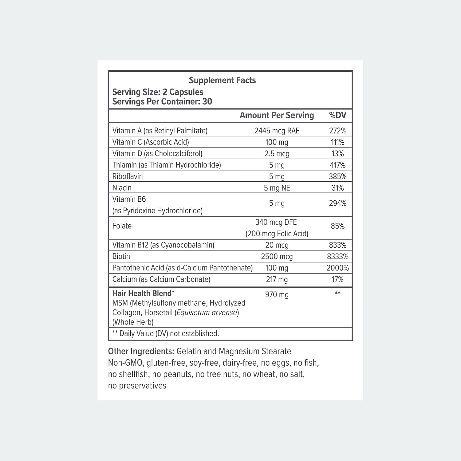 Biotin Hair Multivitamins, 2500mcg Biotin con Colágeno, 60 Cápsulas