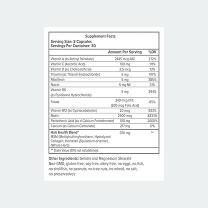Biotin Hair Multivitamins, 2500mcg Biotin con Colágeno, 60 Cápsulas – Image 6