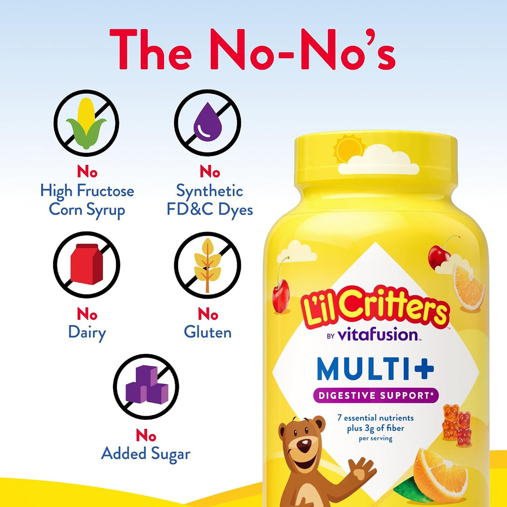 L'il Critters Multivitamin Gummies para niños - 90 gominolas - con vitaminas B, C, D, E - sabores variados - sin gluten ni lácteos - complemento digestivo