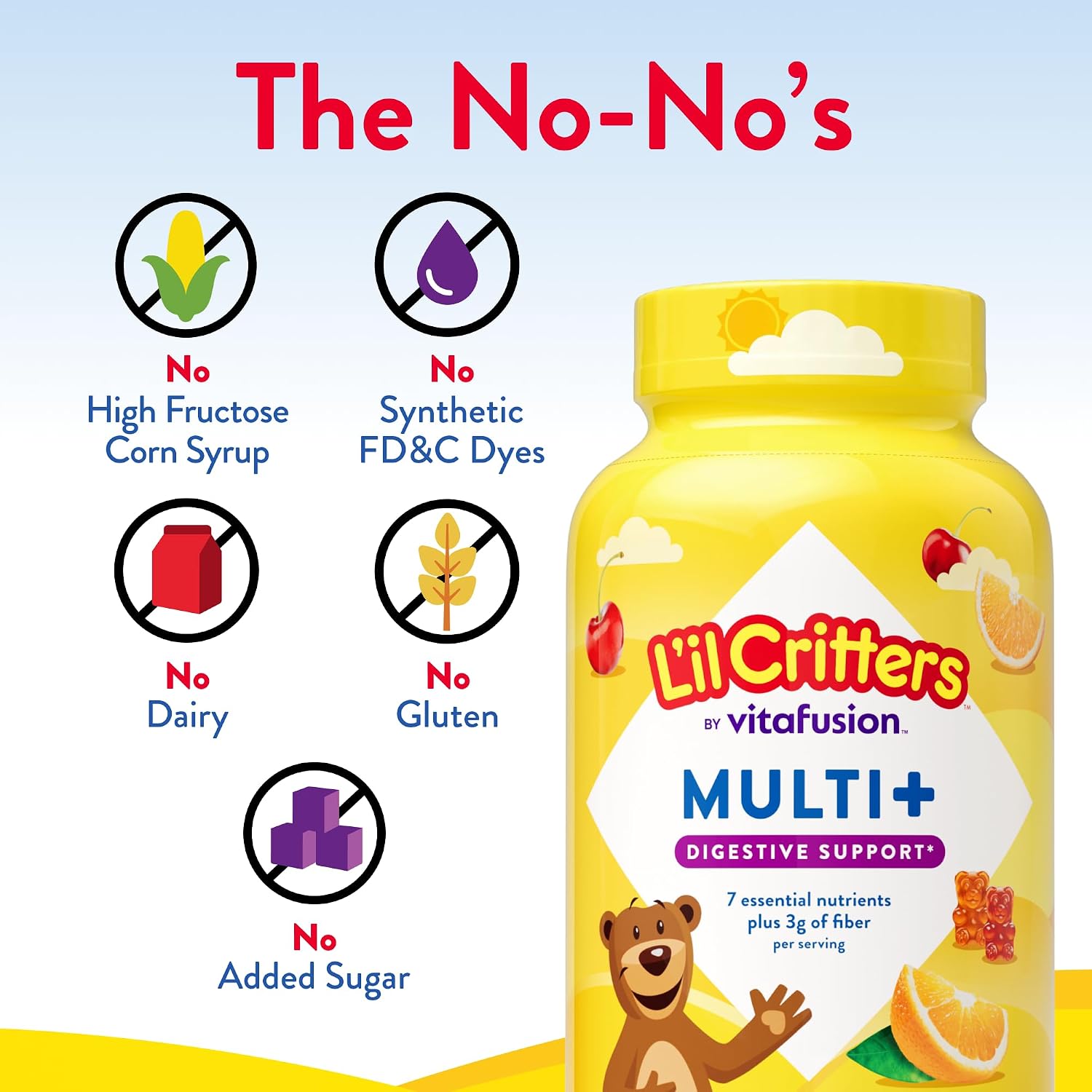 L'il Critters Multivitamin Gummies para niños - 90 gominolas - con vitaminas B, C, D, E - sabores variados - sin gluten ni lácteos - complemento digestivo