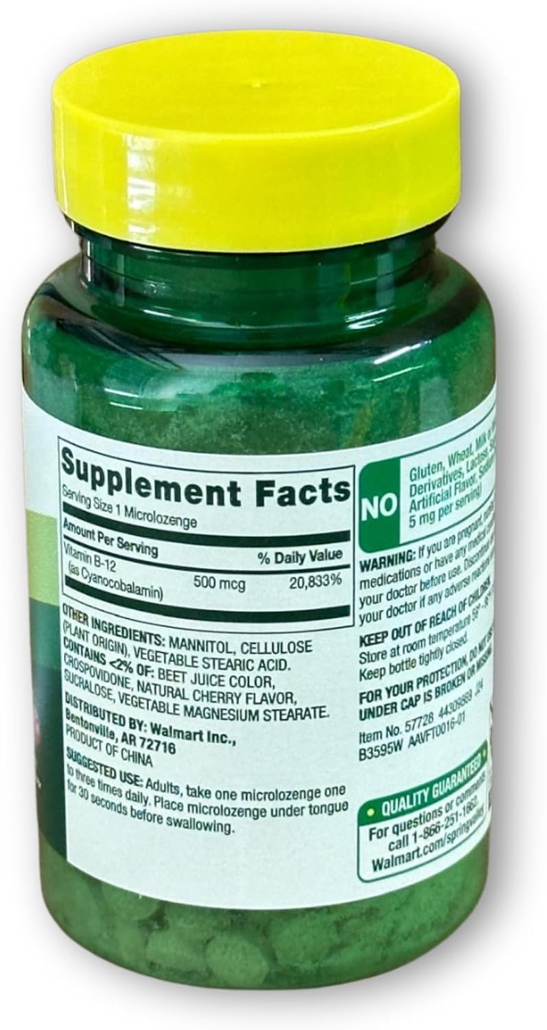 Vitamina B12 500 mcg - Sublingual Sabor Cereza 200 Comprimidos (Pack de 2)