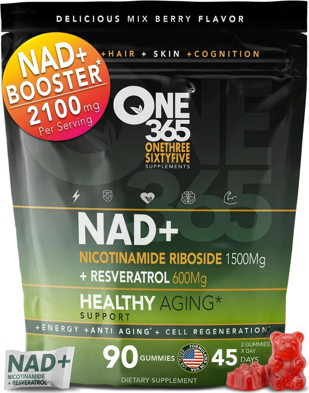 ONE 365 Gominolas NAD+ con Nicotinamida Ribósido y Resveratrol 1500 mg - 90 unidades