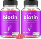 NutraChamps Biotin Gummies 10.000 mcg (2 Pack) - Gominolas de Biotina para Cabello, Piel y Uñas - Vegano, Sin Gelatina