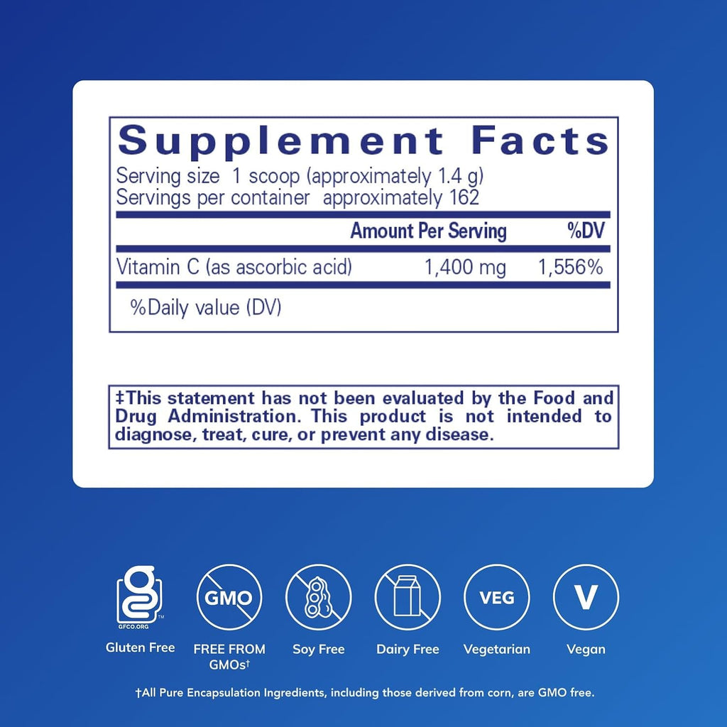 Pure Encapsulations Ascorbic Acid Powder – Hypoallergenic Vitamin C, 227 g