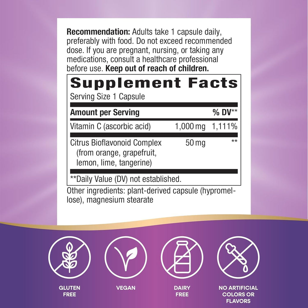 Nature's Way Extra Strength Vitamina C con Bioflavonoides, 1000 mg, 250 Cápsulas Veganas