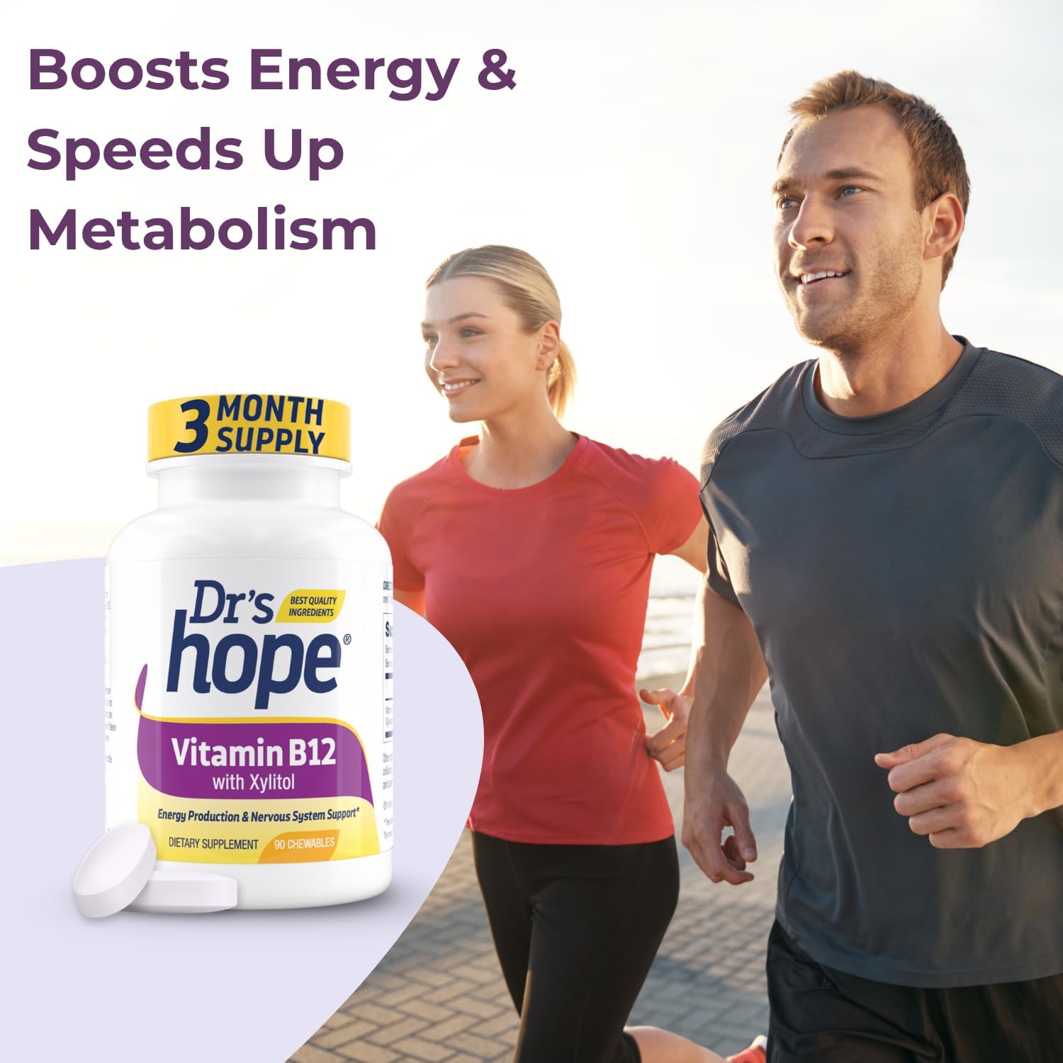 Vitamina B12 1000 mcg – 90 Comprimidos Masticables – Dr’s Hope