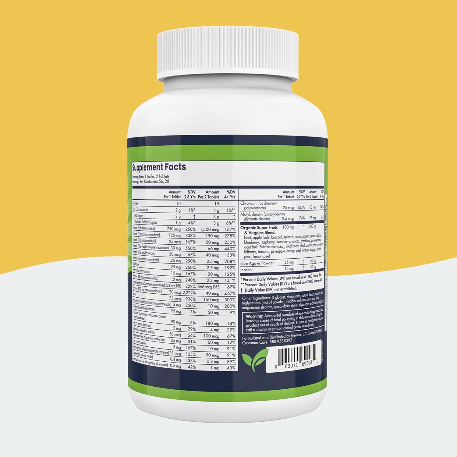 Previnex Super Vites® Multivitamínico Infantil - 28 Superfrutas y Verduras Ecológicas, Comprimidos Masticables