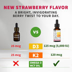 NUSAVA Organic Vitamin D3 K2 Drops with MCT Oil & Omega 3 - 5000 IU D3, 120 mcg K2, Strawberry, 4 Fl Oz (4-Pack)