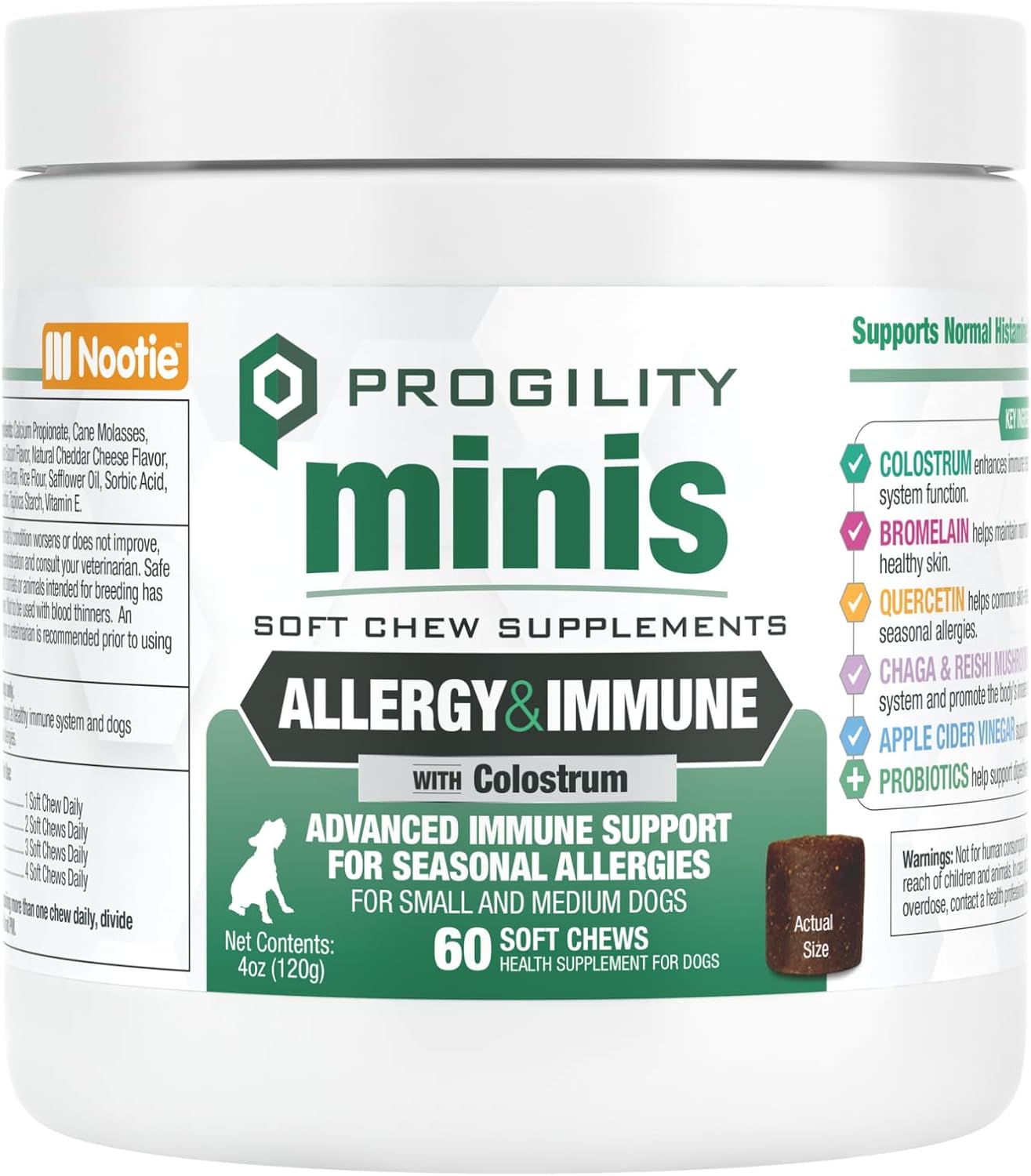 Progility Mini Allergy & Immune Supplement para Perros Pequeños y Medianos – Apoyo Inmunológico Avanzado y Alergias Estacionales, Snacks Blandos (60 unidades)