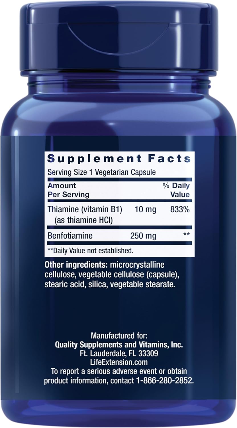 Life Extension Mega Benfotiamine 250 mg, 120 Cápsulas - Vitamina B1 Liposoluble