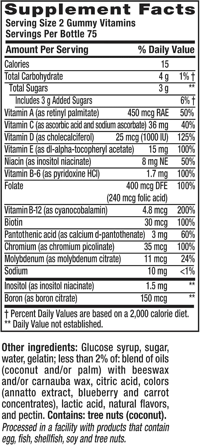Vitafusion MultiVites Gomitas Multivitamínicas para Adultos Sabor Berry, Peach y Naranja - 150 uds, Paquete de 2