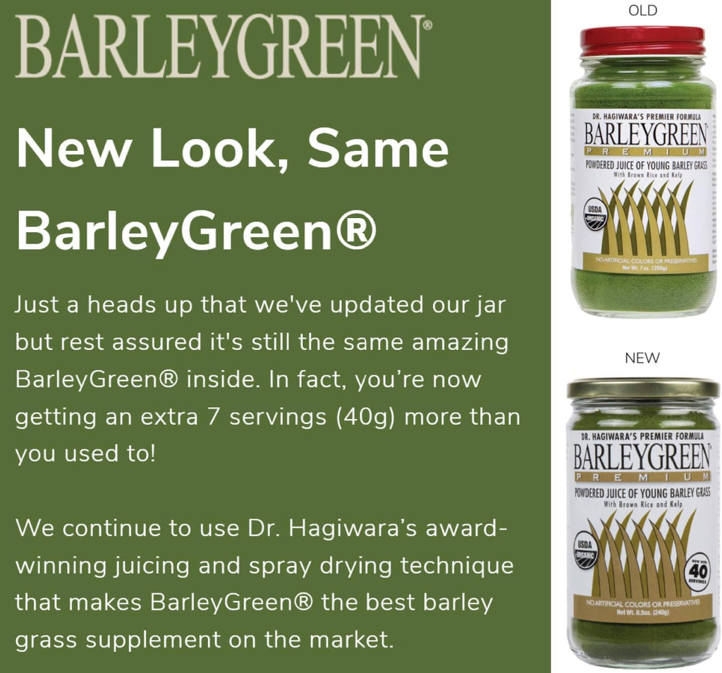 BARLEYGREEN Dr. Hagiwara's Original Premium con Algas Kelp - Polvo de Jugo de Césped de Cebada Orgánico, 240g