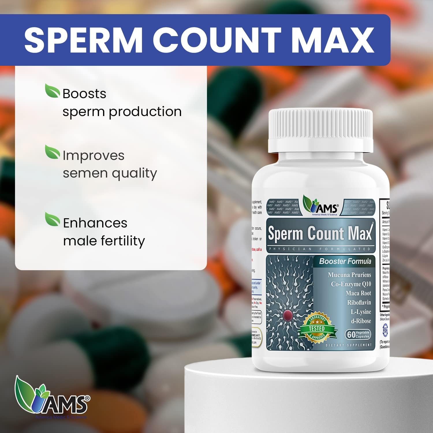 America Medic & Science Sperm Count Max (60 Cápsulas) - Suplemento de Fertilidad Masculina