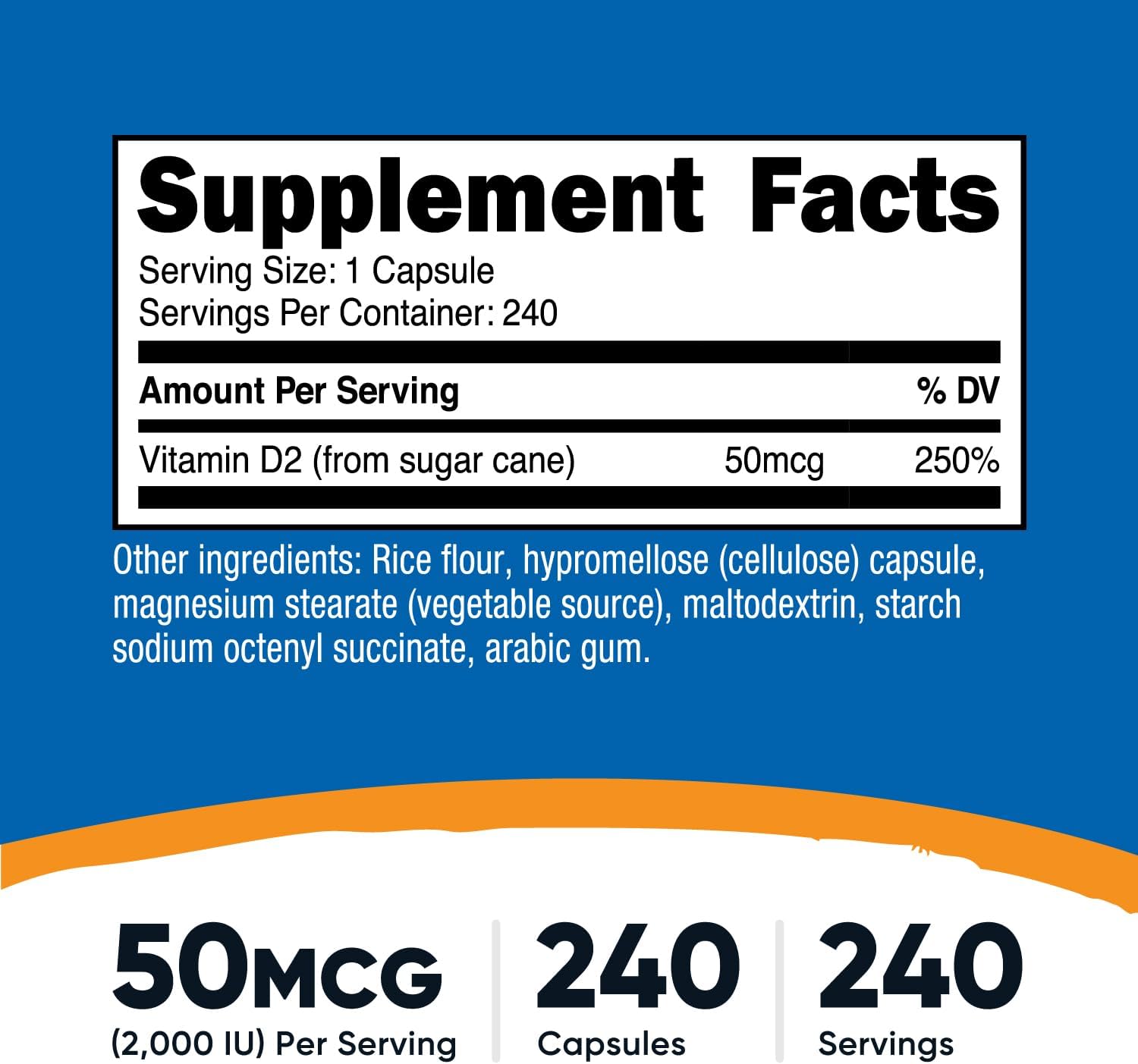 Nutricost Vitamina D2 (2000 UI) 240 Cápsulas - Vegano, Sin Gluten, No GMO