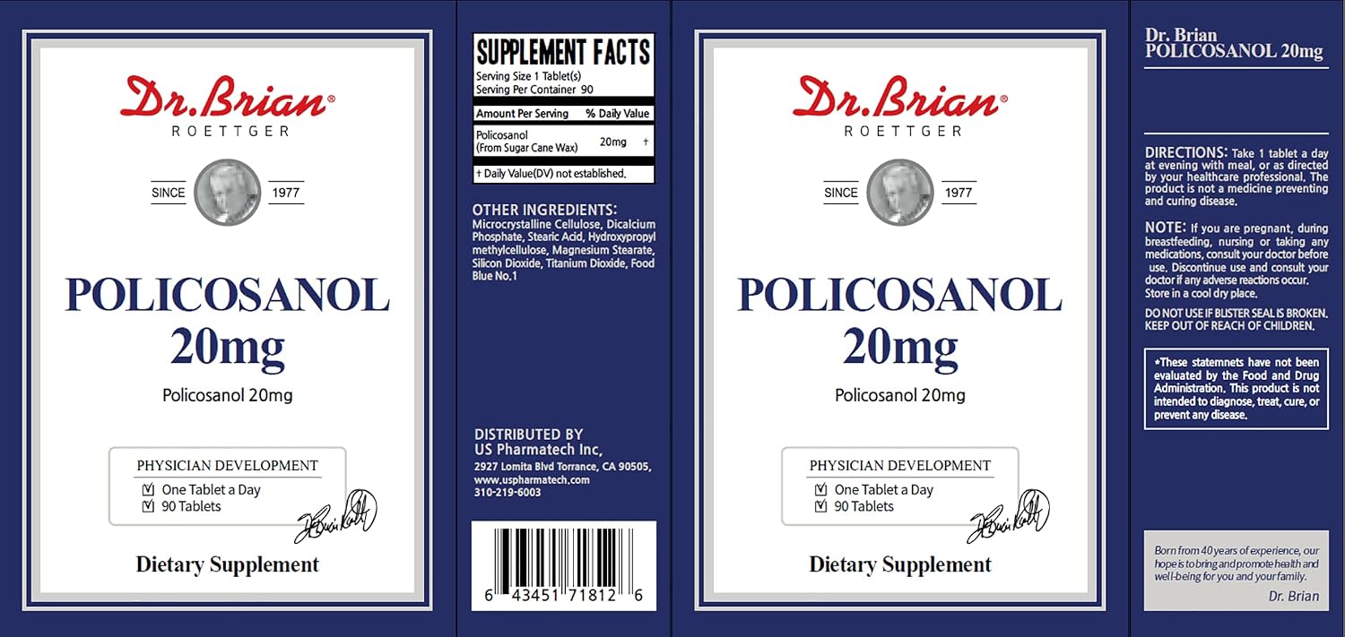 Dr. Brian Policosanol 20mg – 90 Comprimidos Vegetales | Apoyo Cardiovascular