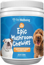 Pet Wellbeing Epic Mushroom Chewies para Perros – Apoyo Inmune, Salud Cognitiva y Adaptogénica con Hongos Funcionales Reishi, Chaga, Lion's Mane – Formulado por Veterinarios – 90 masticables blandos