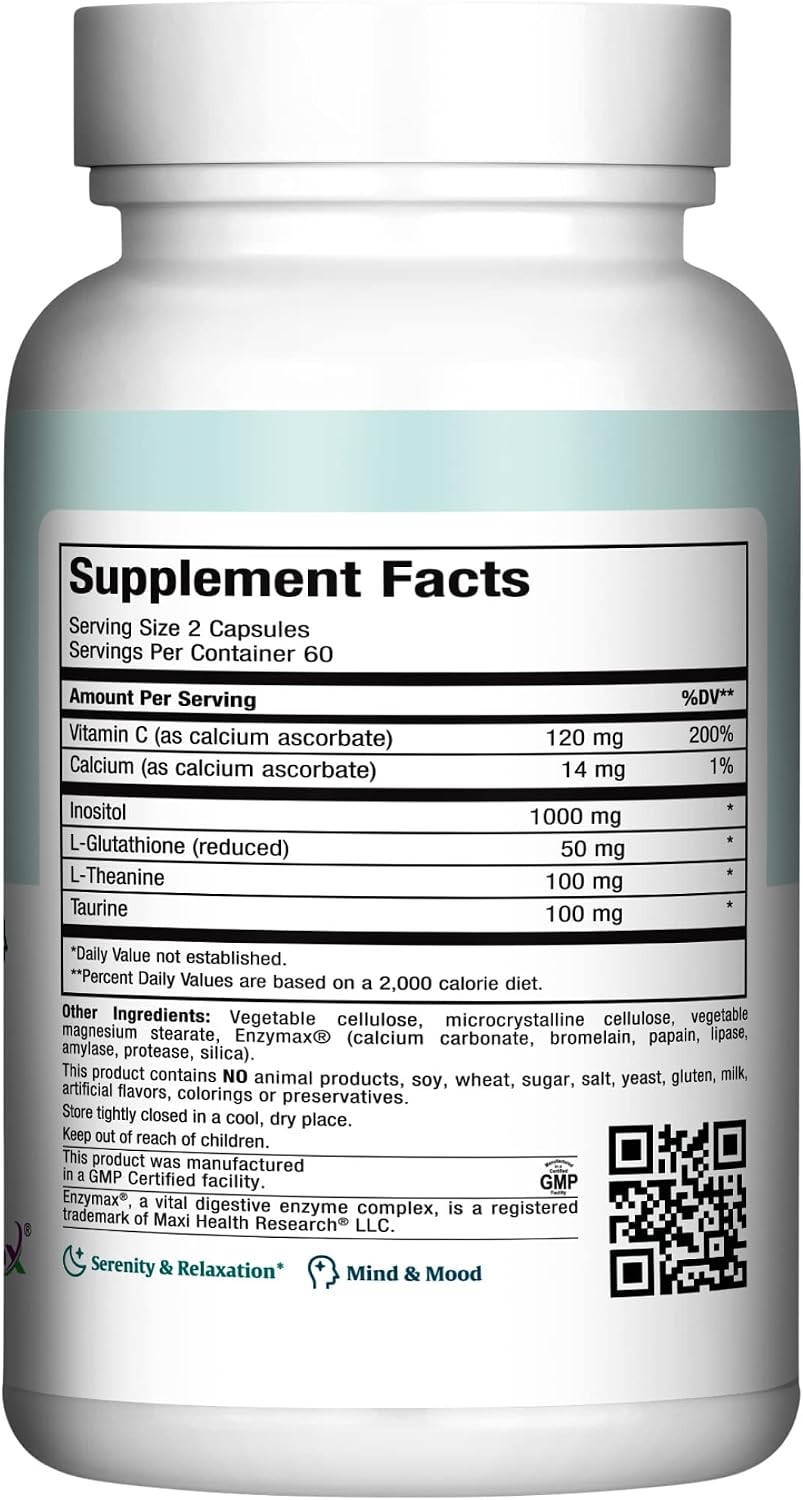 Relax to The Max de Maxi Health - 120 Cápsulas para Alivio del Estrés con Vitamina C, Calcio, L-Teanina y Aminoácidos