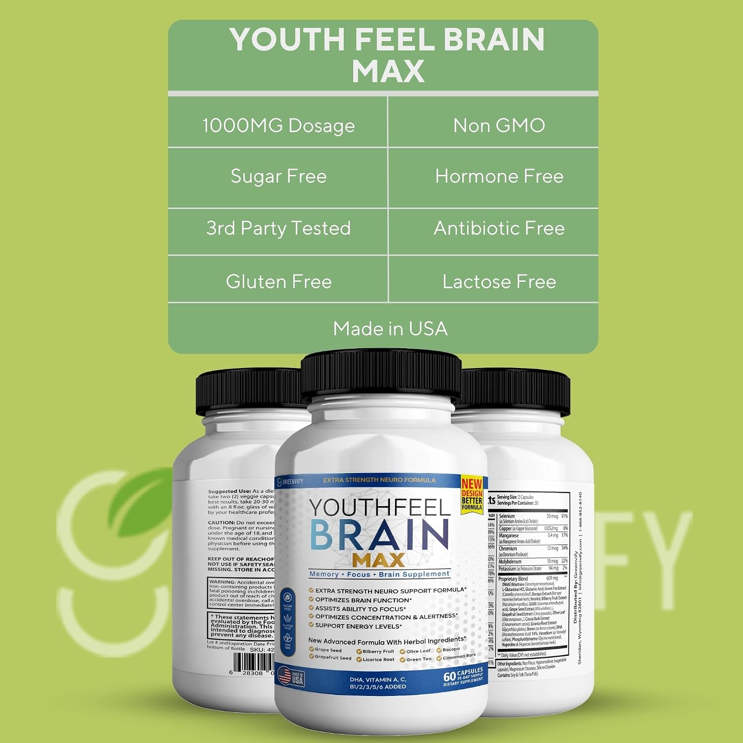 Youthfeel Brain Max Memory Support - Fórmula Neuro Extra Fuerte, 60 Cápsulas