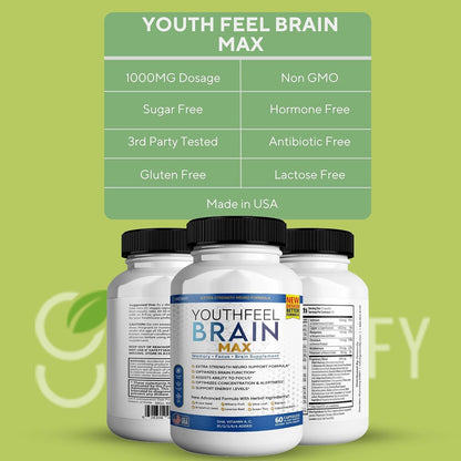 Youthfeel Brain Max Extra Strength Fórmula de Concentración y Claridad Cognitiva, 60 Cápsulas – Image 4