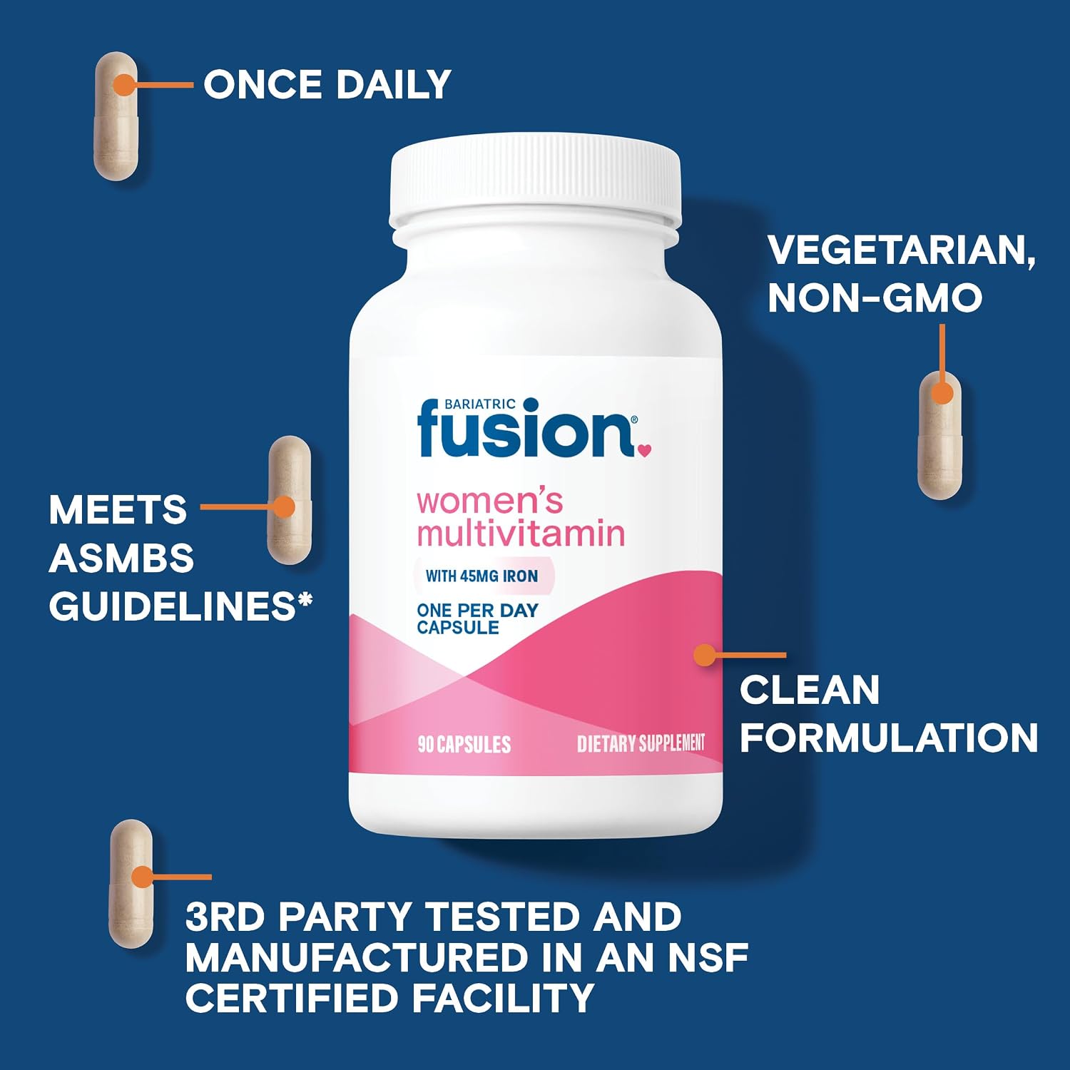 Bariatric Fusion One Per Day Multivitamínico Bariátrico con Hierro para Mujeres - 90 Cápsulas (3 Meses)