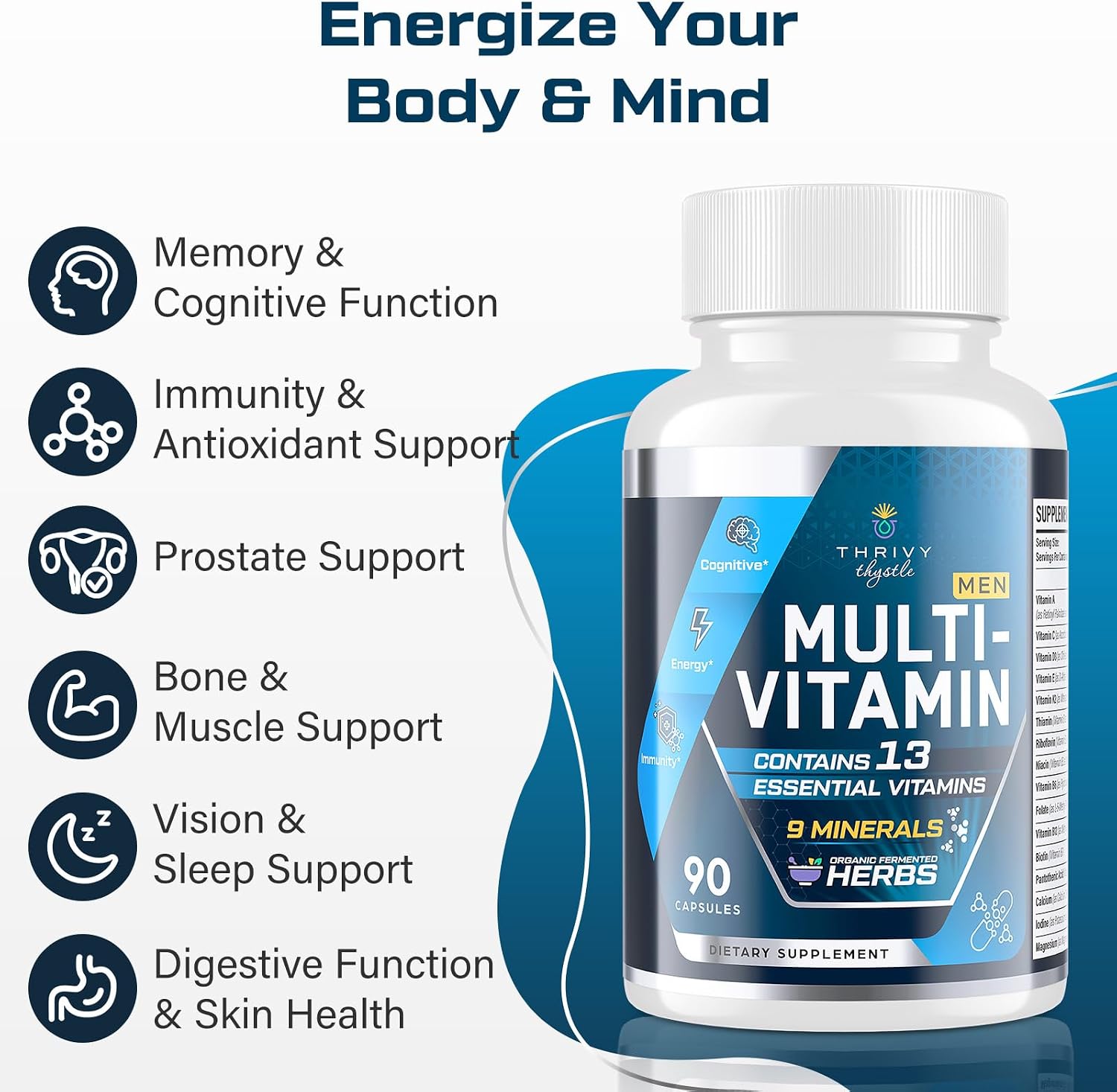 Multivitamínico para Hombres 50+ con B12 Metilada y Folato, 180 Cápsulas