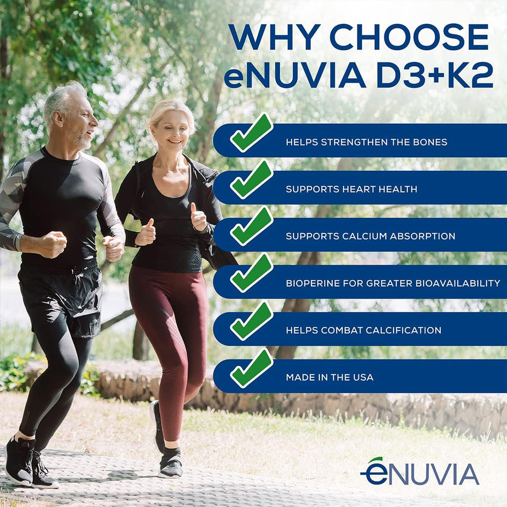 Enuvia D3+K2 - Vitamina D3 y K2 con Bioperine - 60 Cápsulas Veganas