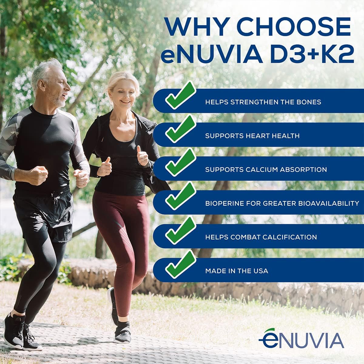 Enuvia D3+K2 - Vitamina D3 y K2 con Bioperine - 60 Cápsulas Veganas