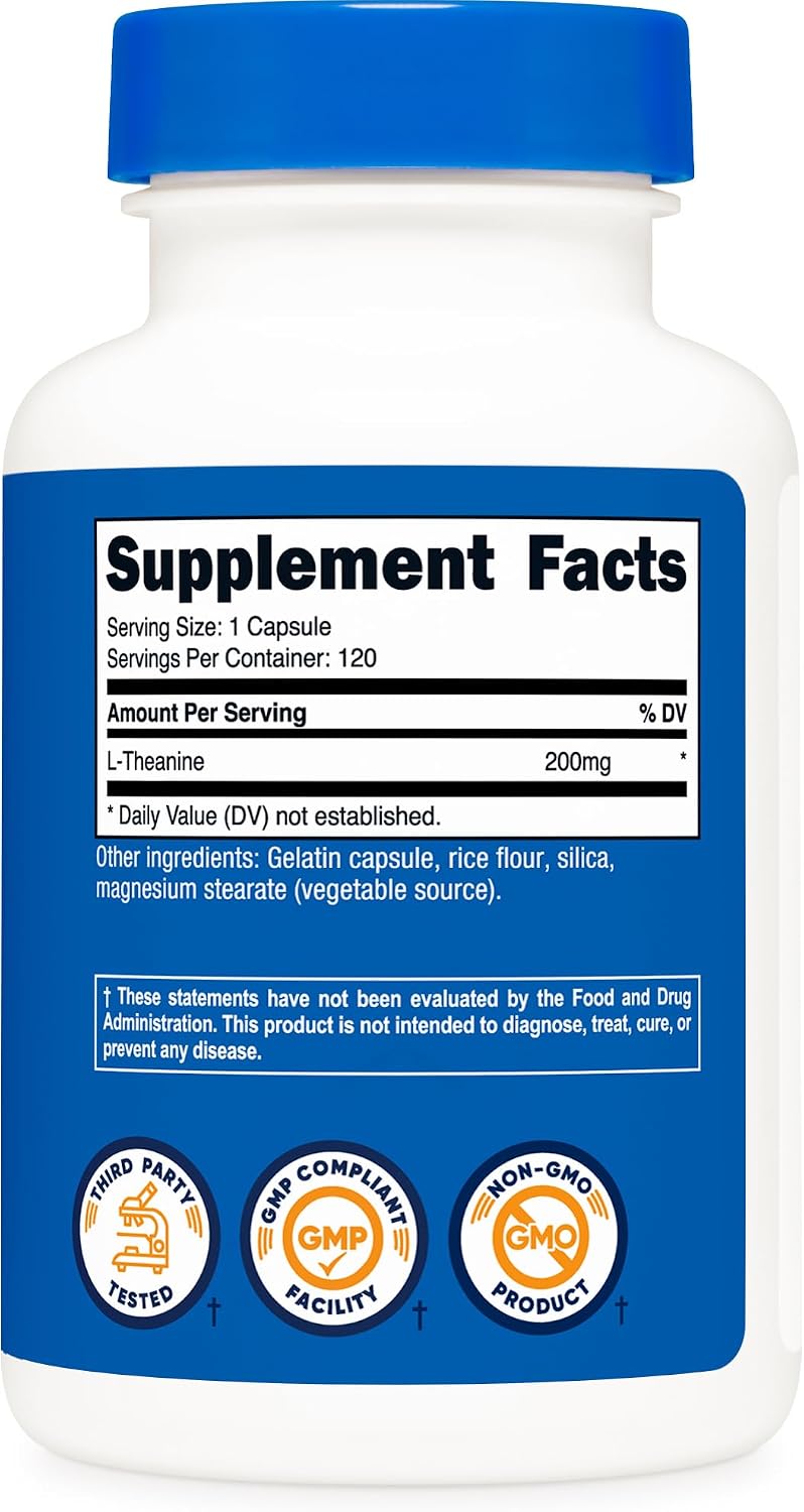 Nutricost L-Theanine 200mg, 120 Cápsulas, Alta Concentración - No OGM, Sin Gluten