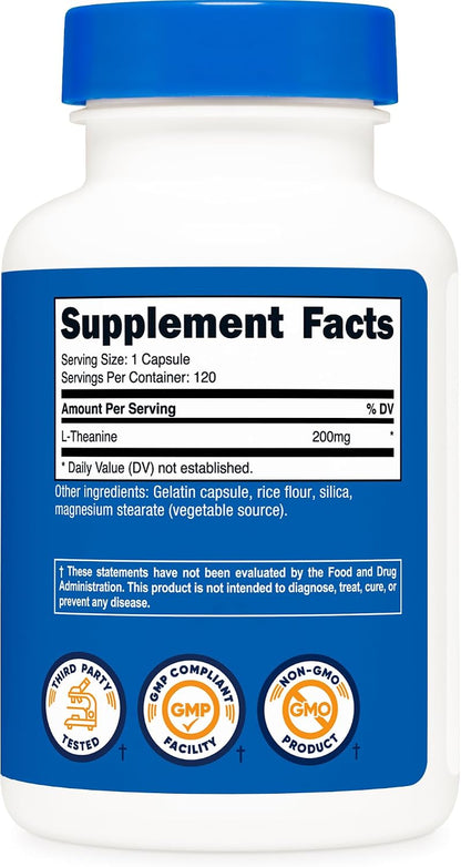 Nutricost L-Theanine 200mg, 120 Cápsulas, Alta Concentración - No OGM, Sin Gluten – Image 5