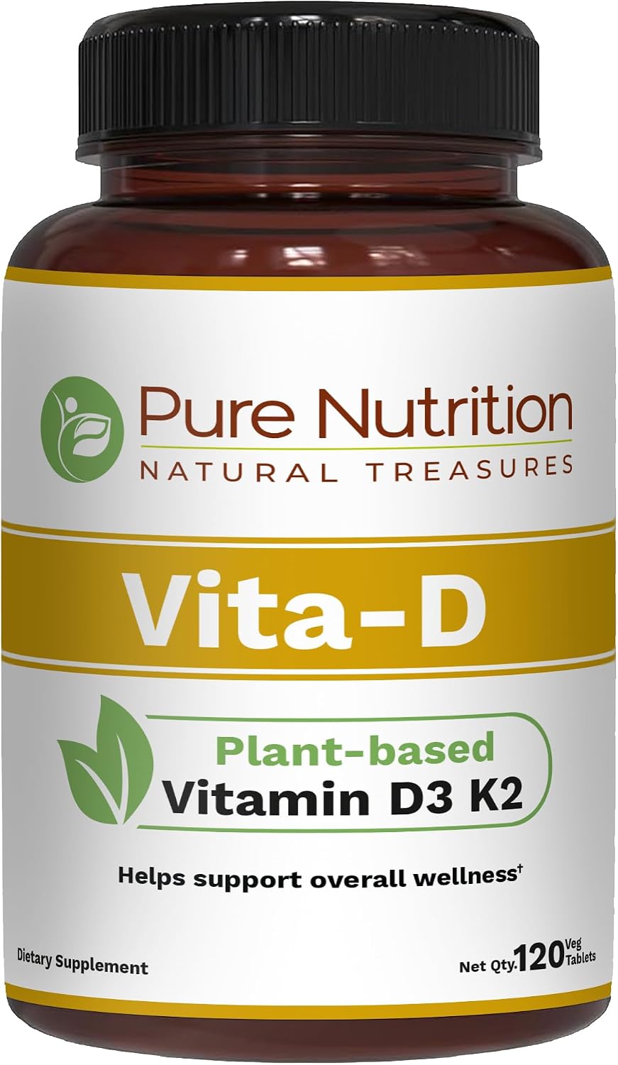 Pure Nutrition Vitamina D3 + K2 MK-7 | 120 Comprimidos Veganos | 6000 UI D3 + 100 mcg K2