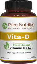 Pure Nutrition Vitamina D3 + K2 MK-7 | 120 Comprimidos Veganos | 6000 UI D3 + 100 mcg K2