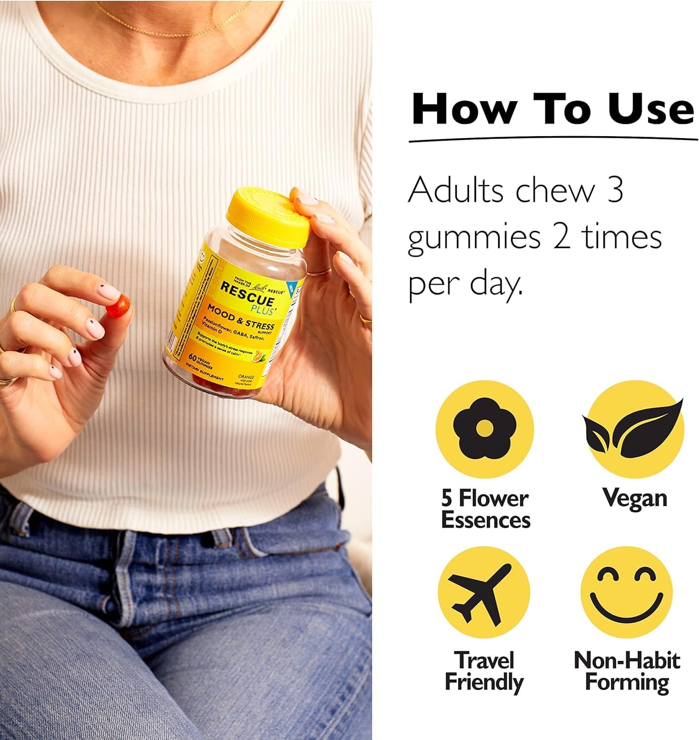 RESCUE Bach Plus Mood & Stress Support Gummies - 180 gominolas (3 pack)