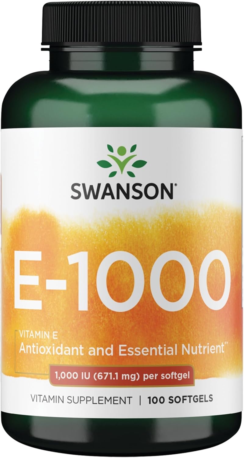 Swanson Vitamin E - Natural Vitamin Supplement Promoting Cardiovascular Health - Natural Formula Delivering Essential D-Alpha Tocopherols - (100 Softgels, 1000 IU Each) (2 Pack)