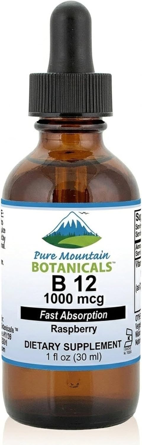 Pure Mountain Botanicals Vitamina B12 1000 mcg Gotas Líquidas Sabor Bayas