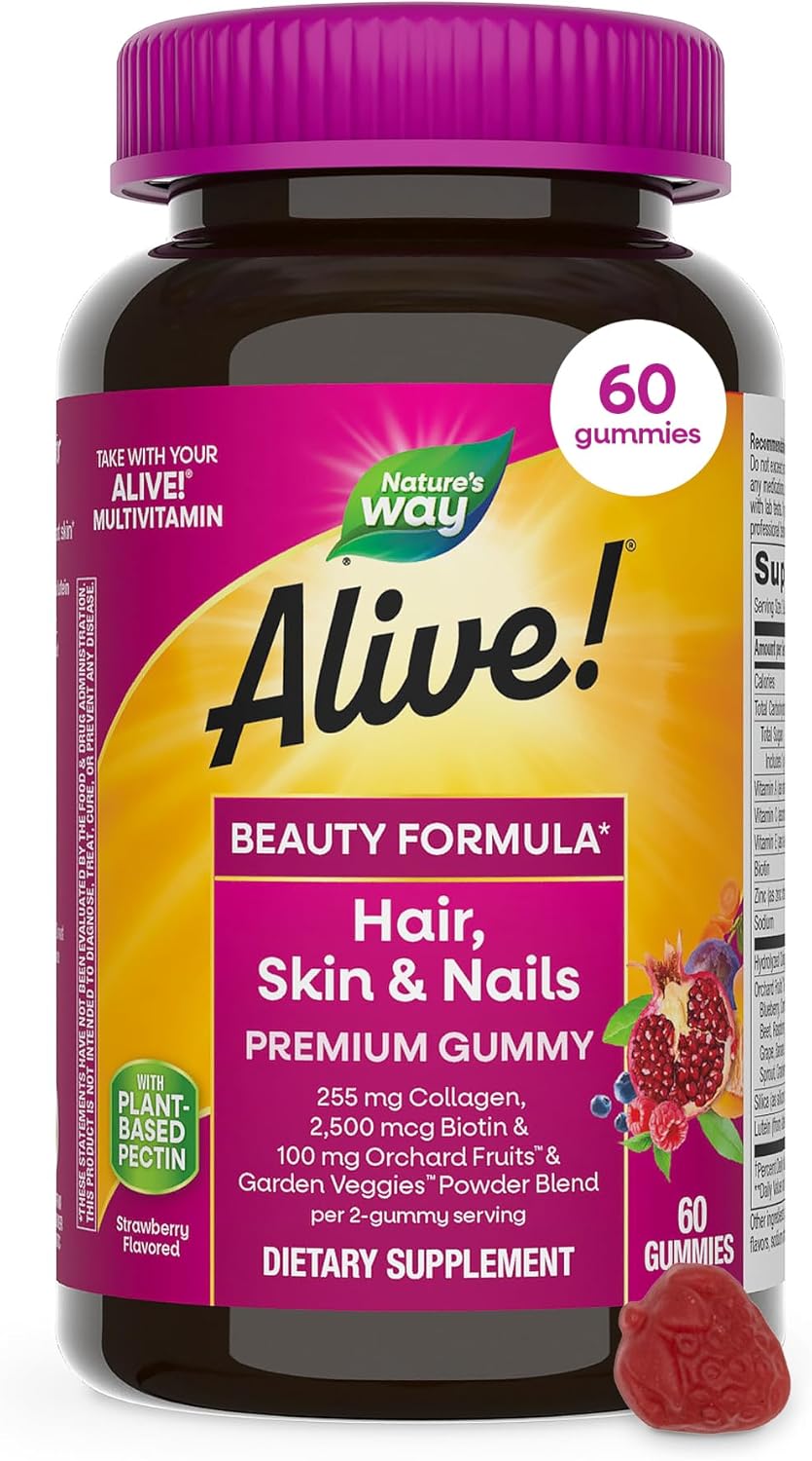 Nature's Way Alive! Gominolas para Cabello, Piel y Uñas con Biotina y Colágeno