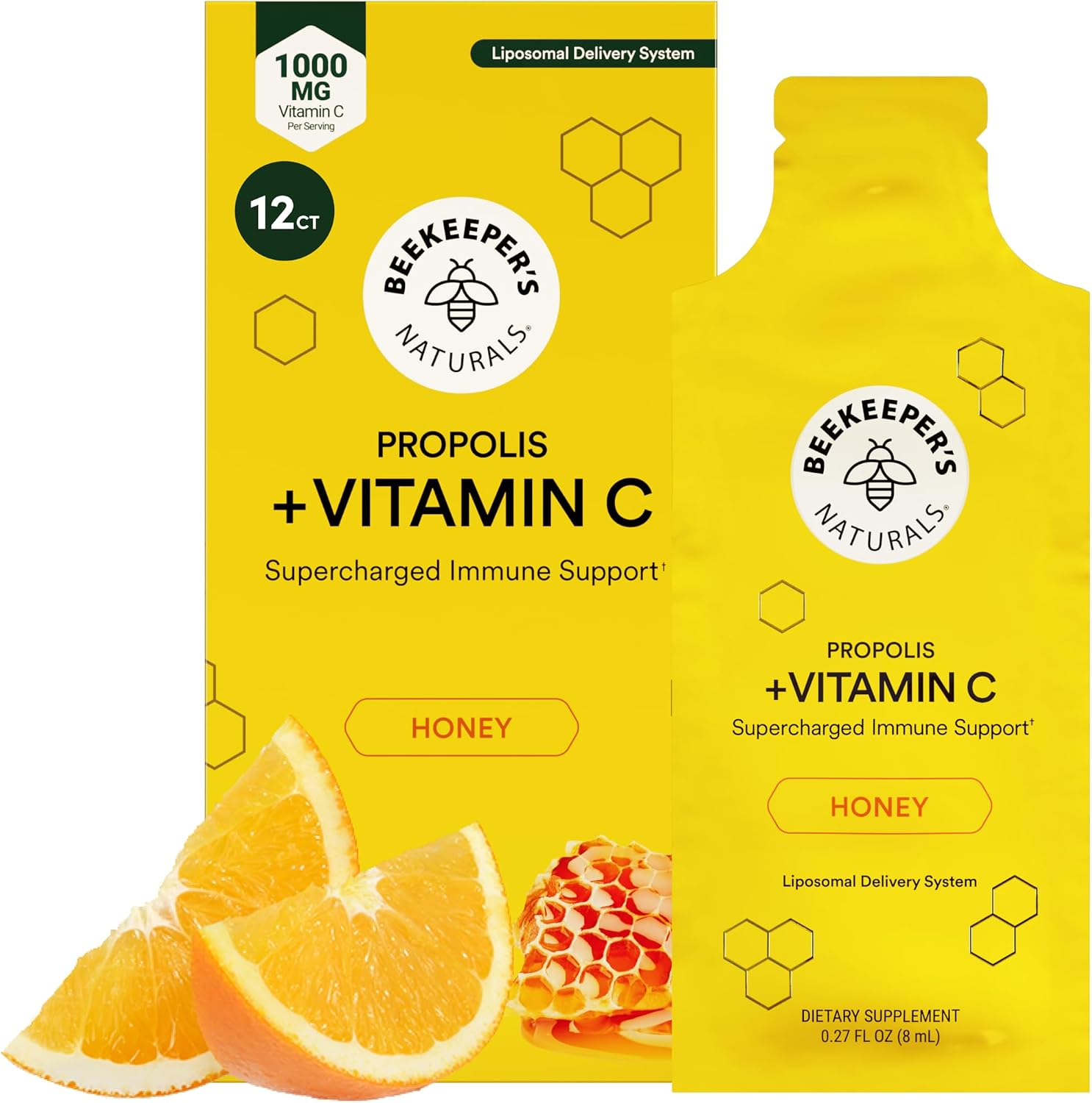 Beekeeper's Naturals Kid's Immune Liposomal Vitamin C - 500 mg de Vitamina C con Saúco, Vitamina D, Propóleo y Miel - Sabor Bayas Mixtas - 30 Sobres