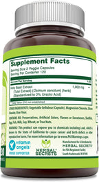 Herbal Secrets Albahaca Sagrada – 1000 mg por dosis – 240 Cápsulas Veganas