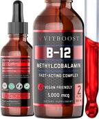 VITBOOST Gotas de Vitamina B12 Líquida Vegana – 60 dosis de 5000 mcg con Sabor a Frambuesa – Metilcobalamina Sublingual