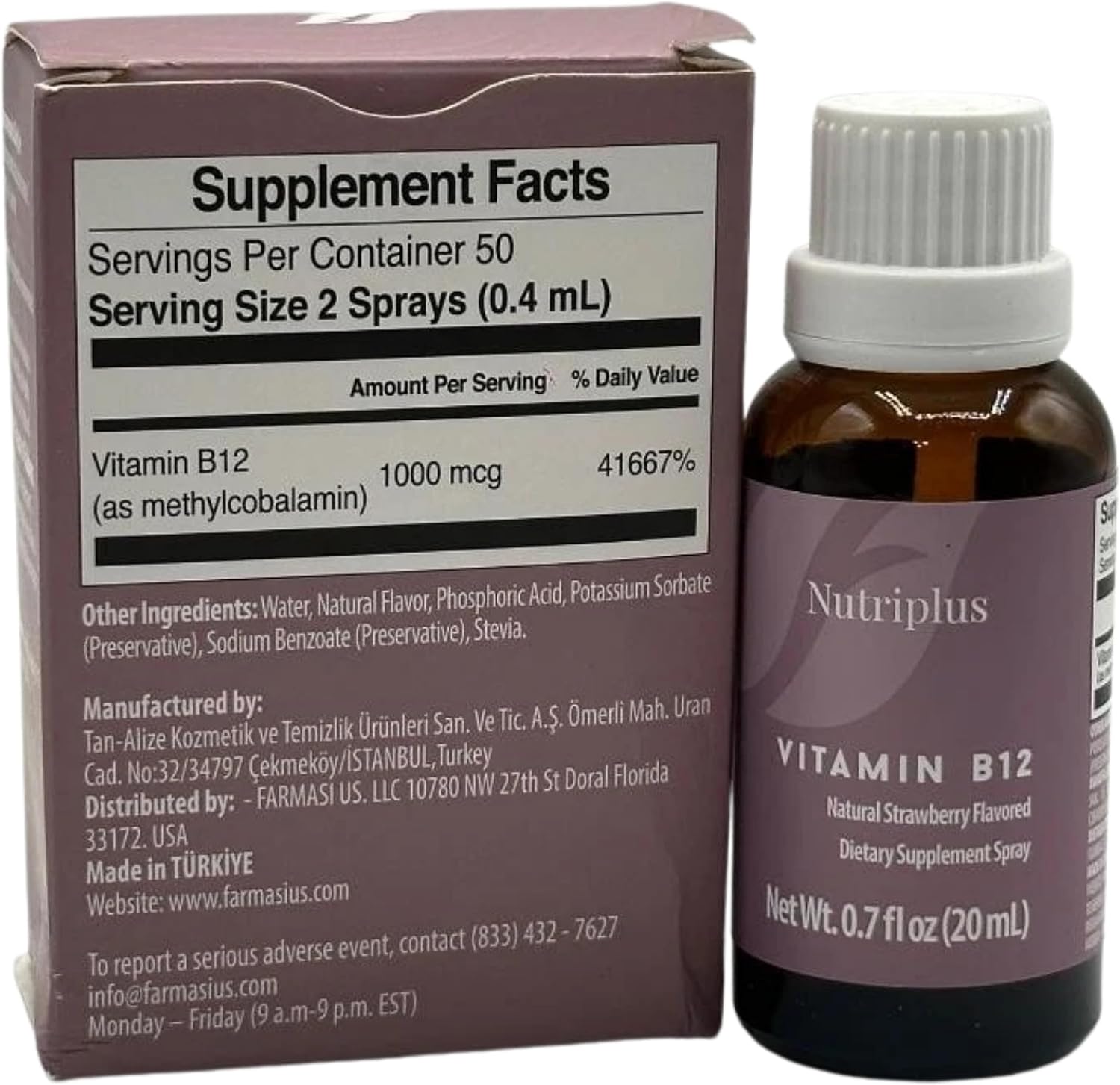 FARMASi Nutriplus Vitamina B12 Spray Sabor Fresa, Vegano, 20 ml