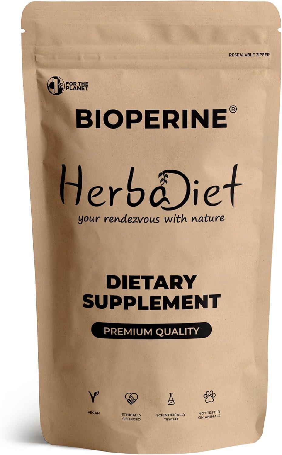 Herbadiet Bioperine Powder | Extracto de Pimienta Negra con Piperina 95% | Potenciador de Biodisponibilidad (14 g / 0.5 oz)