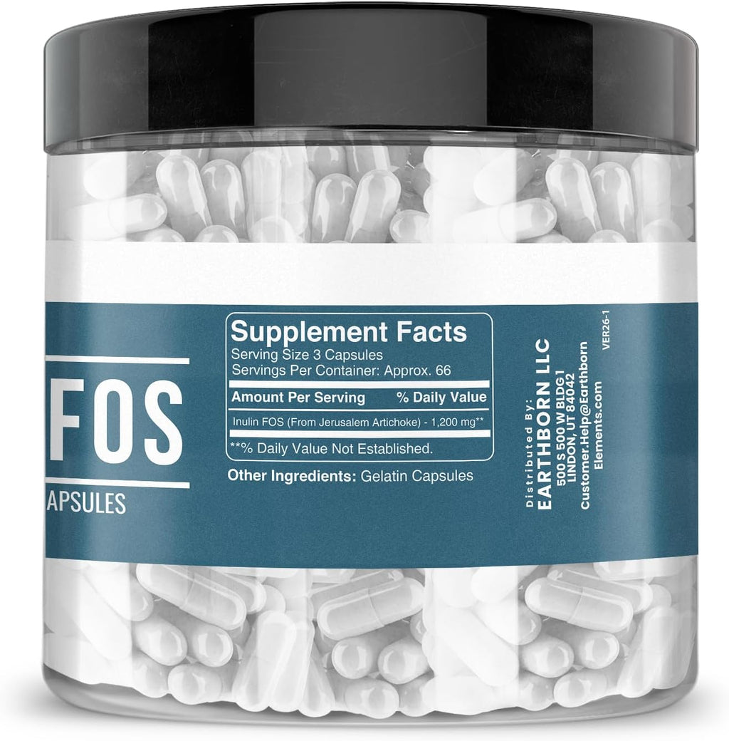 Earthborn Elements Inulin FOS 200 Cápsulas, Puro y sin Diluir, Sin Aditivos