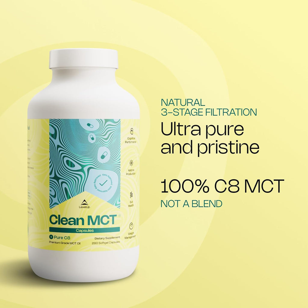 LevelUp Aceite MCT C8 en Cápsulas - 100% Caprílico Puro (280 Cápsulas)